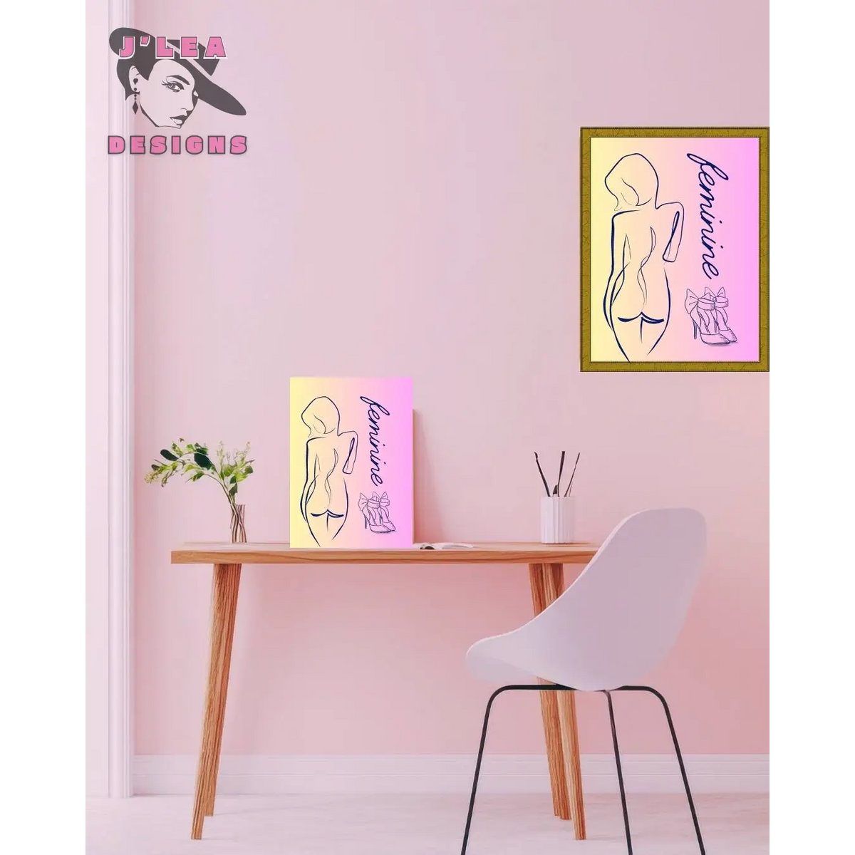 Feminine Form Line Art Print - Lifestyle Mockup Image - by J'Lea Designs