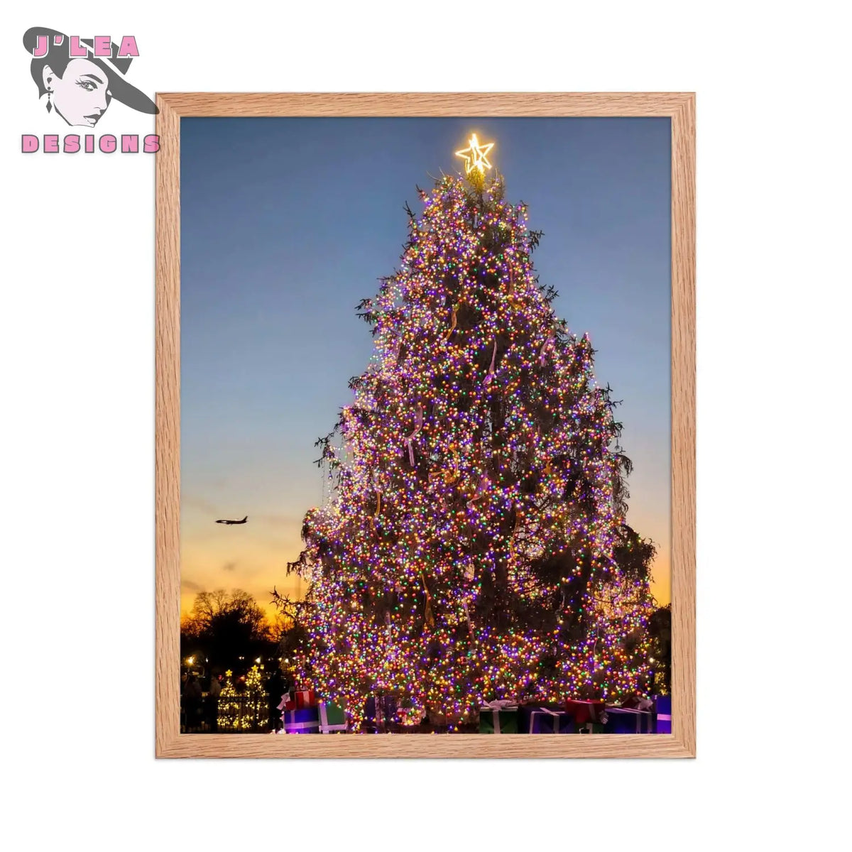 Festive Glow: White House Christmas | Framed Fine Art Landscape Print by J’Lea Designs - Red Oak - Wall Art