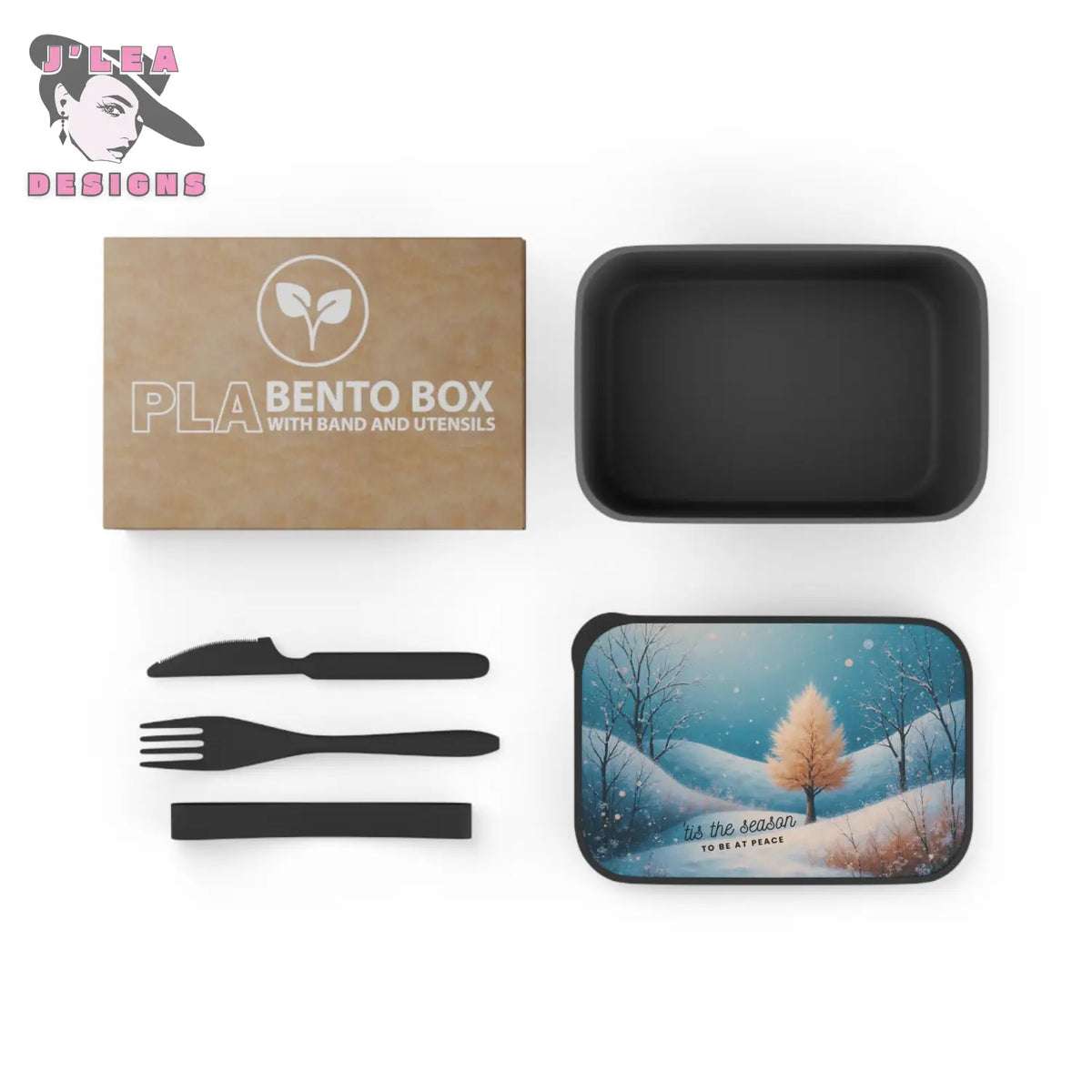 Golden Stillness Bento Box by J’Lea Designs – Limited-Edition with Printed Affirmation for Peaceful Nourishment - Black