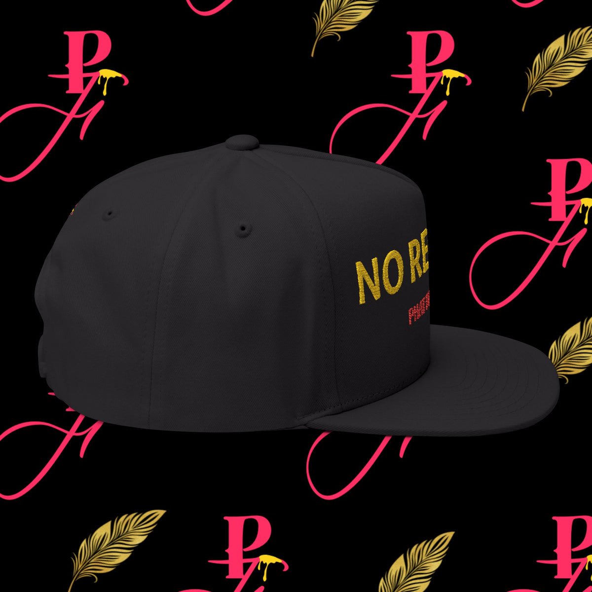NO REGRETS Embroidered Flat Bill Cap | Phat Fuk Eatery Merchandise | A J Lea Designs Production