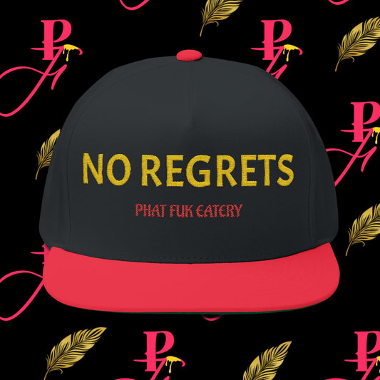 NO REGRETS Embroidered Flat Bill Cap | Phat Fuk Eatery Merchandise | A J Lea Designs Production