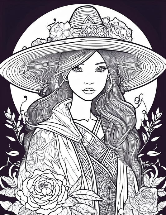 Floral Fantasy: The Enchanted Hat | Coloring Page