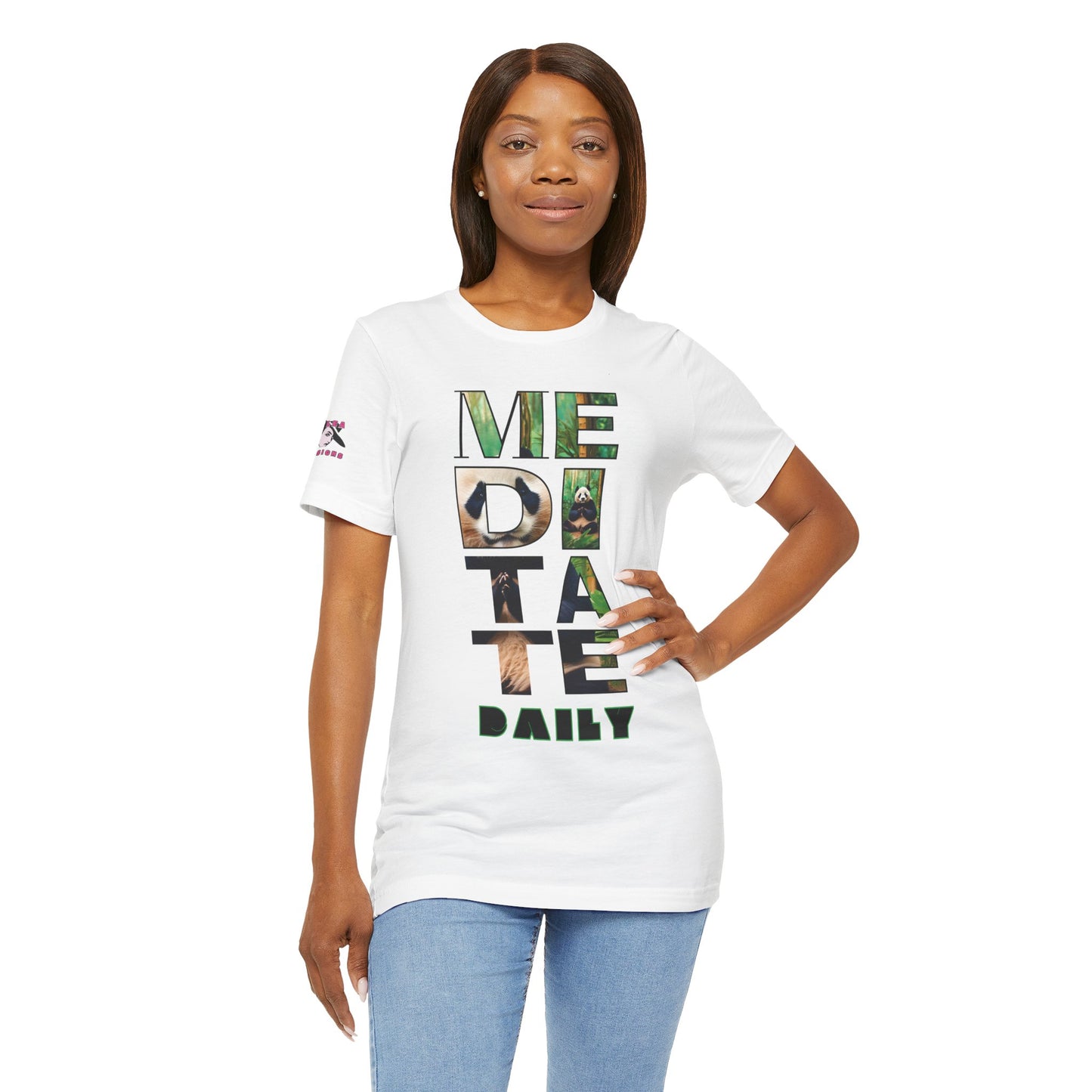 MEDITATE DAILY | Panda | Typography Design | Adult | Unisex | Bella Canvas Jersey Tee