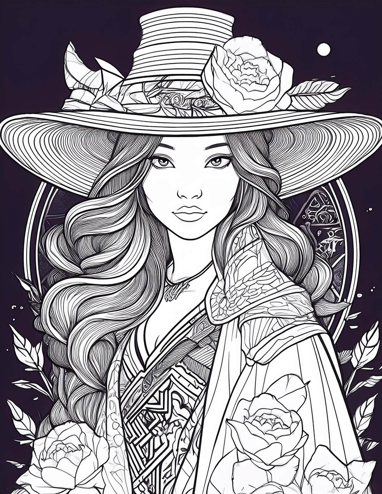 Elegant Whimsy: Floral Crown | Coloring Page