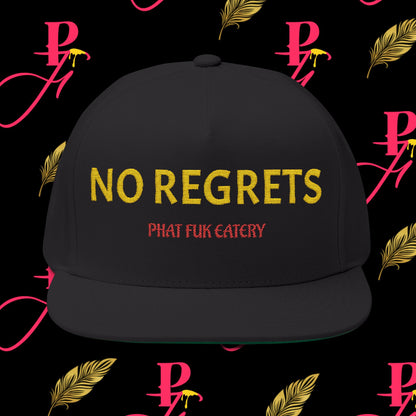 NO REGRETS Embroidered Flat Bill Cap | Phat Fuk Eatery Merchandise | A J Lea Designs Production
