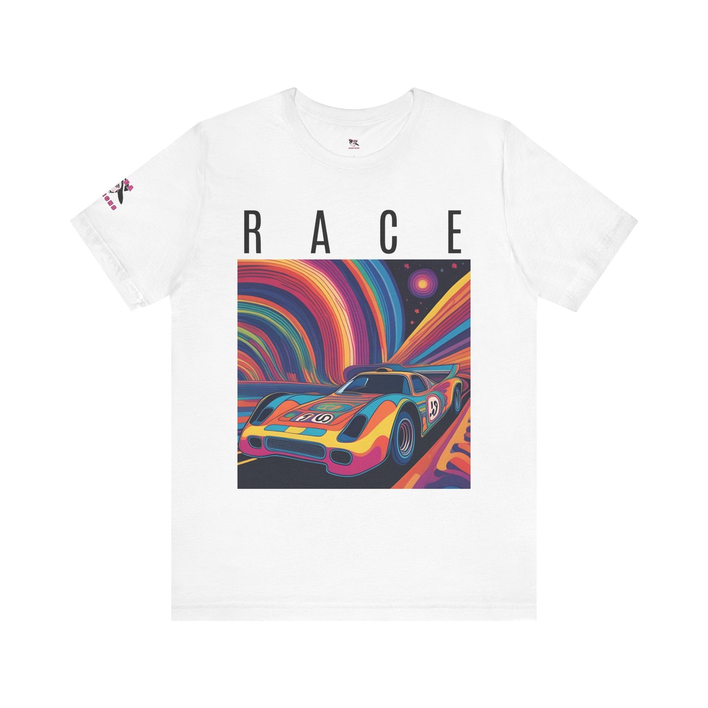 RACE | Psychedelic Themed | AI-generated Race Car | Adult | Unisex | Bella Canvas Jersey Tee