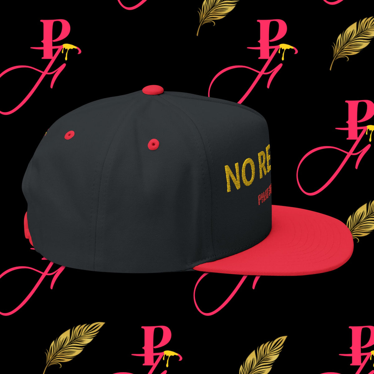 NO REGRETS Embroidered Flat Bill Cap | Phat Fuk Eatery Merchandise | A J Lea Designs Production
