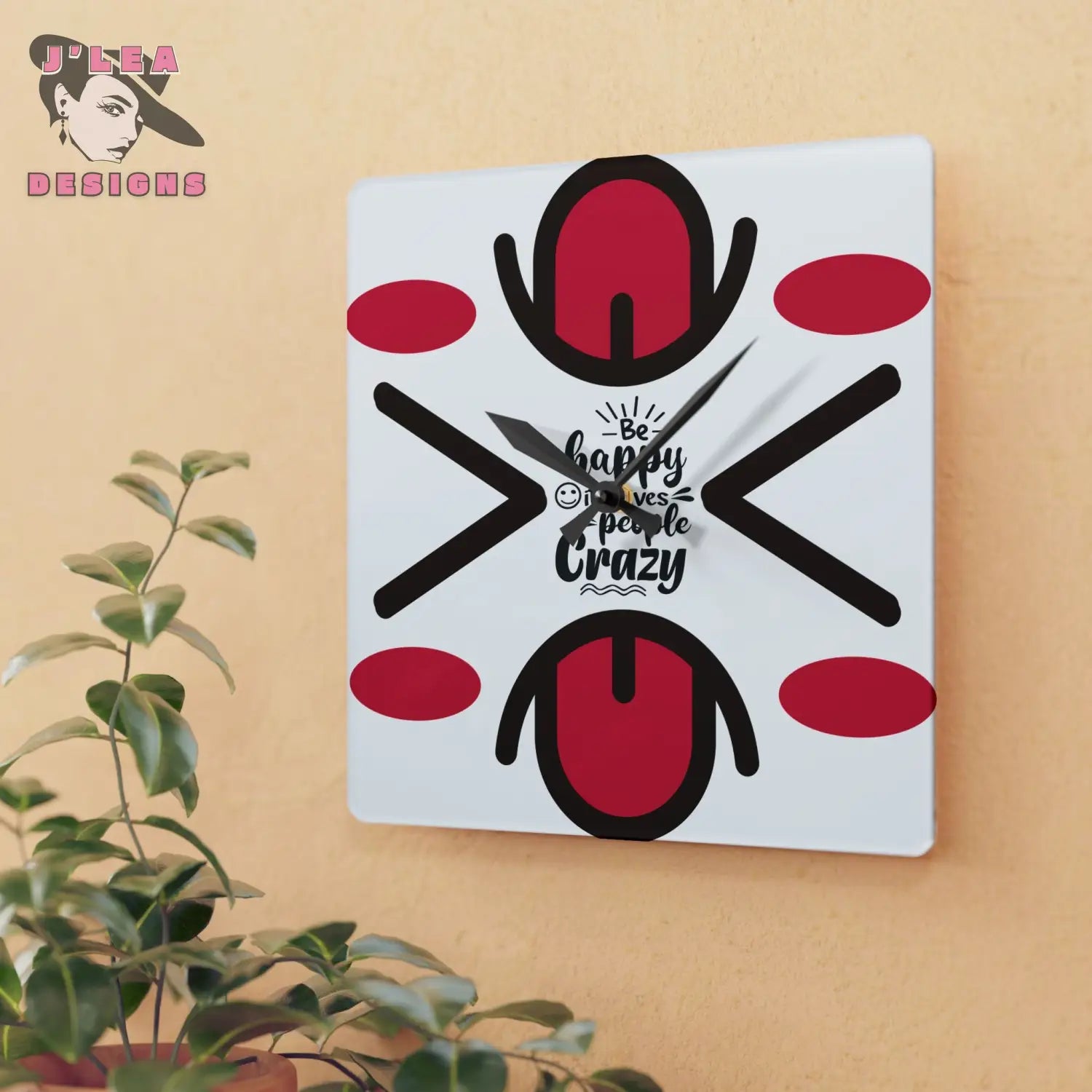 Be Happy Timekeeper by J Lea Designs | Square Acrylic Wall Clock - Jody Cunningham