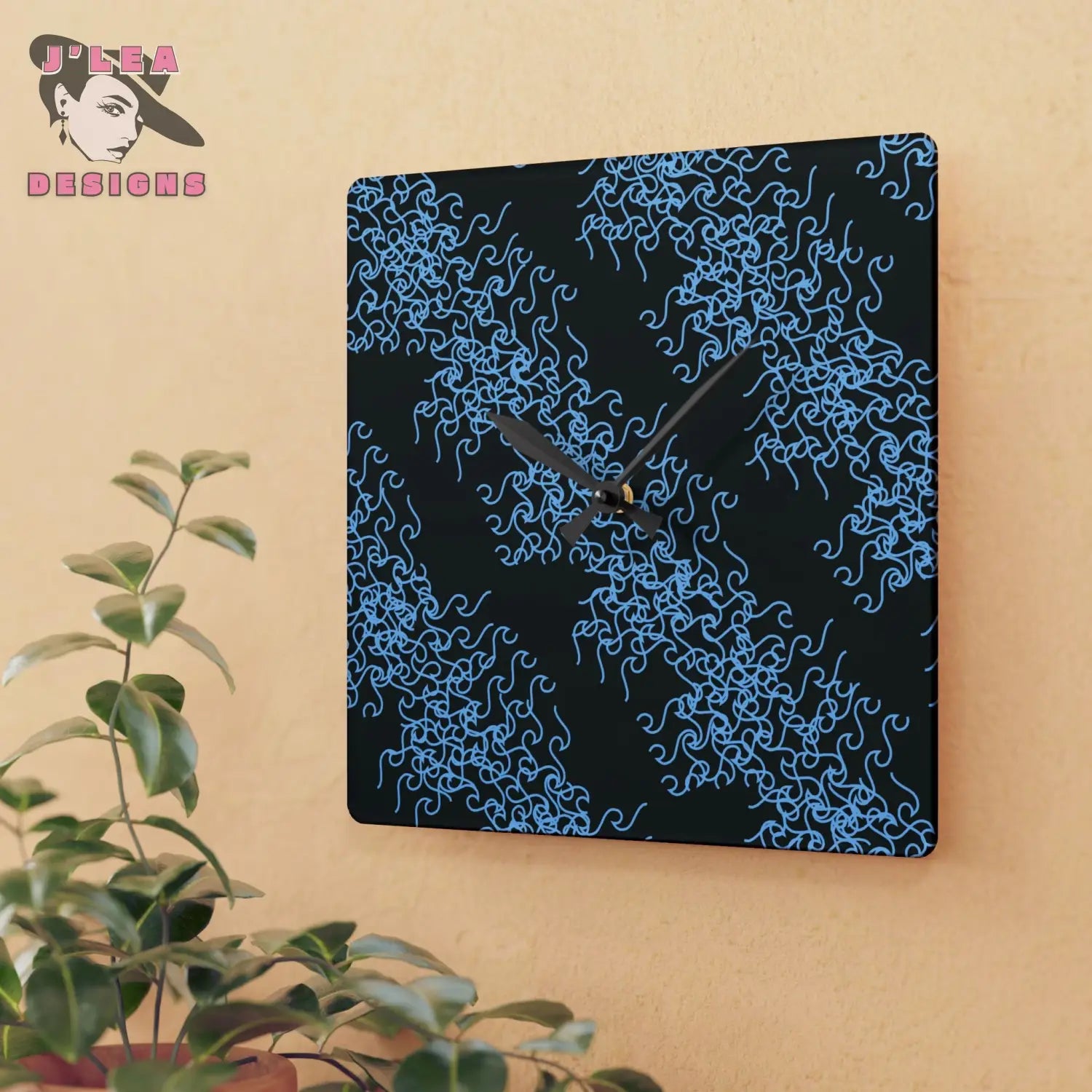 Curly Current - Timekeeper by J Lea Designs | Square Acrylic Wall Clock - Jody Cunningham