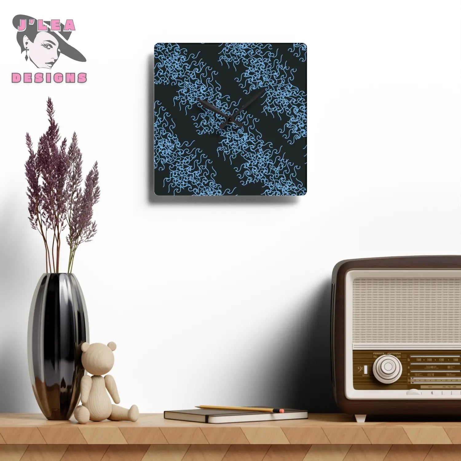 Curly Current - Timekeeper by J Lea Designs | Square Acrylic Wall Clock - Jody Cunningham