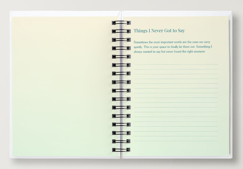 Open notebook with text on a light green background