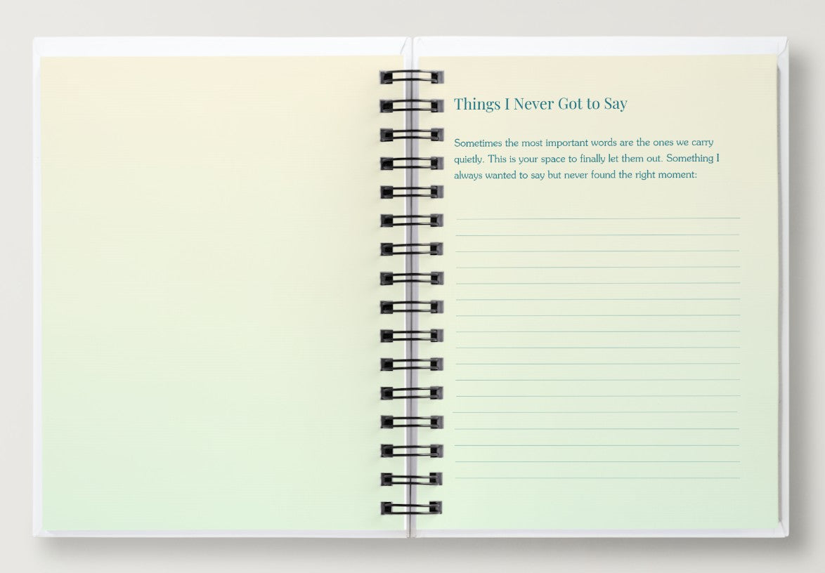Open notebook with text on a light green background