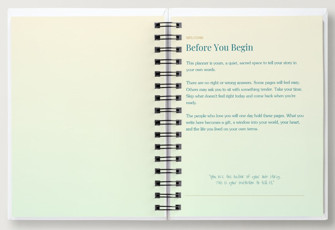 Open notebook with text on a light green background