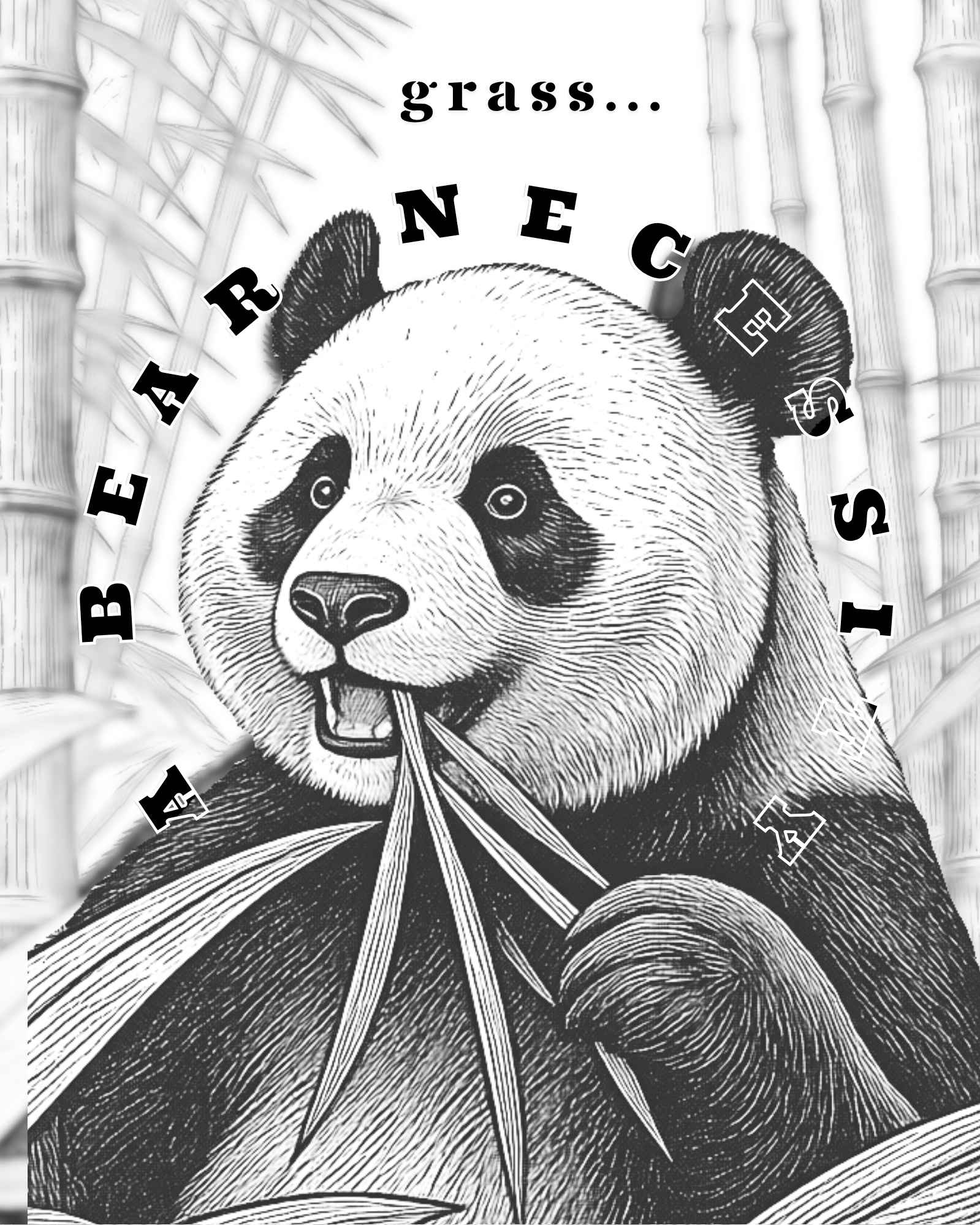 Grass is A Bear Necessity - Printable Black & White Animal Print - J Lea Designs