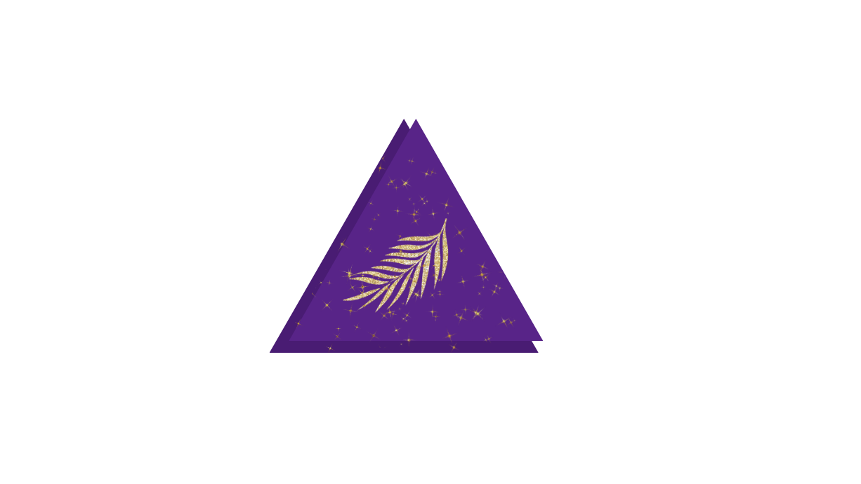 Purple triangle with a gold leaf design on a transparent background