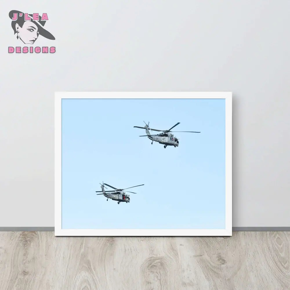Aerial Guardians: Military Helicopters in Flight | Framed Photography Print - J'Lea Designs