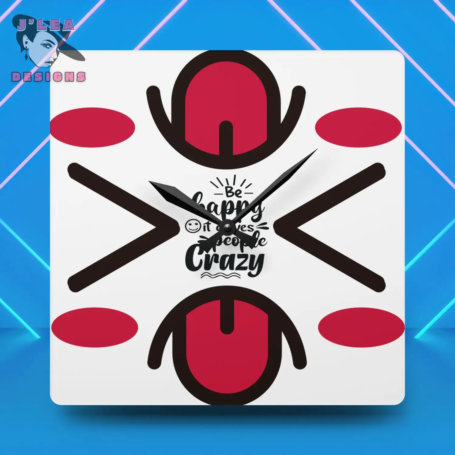 Be Happy - Timekeeper by J’Lea Designs | Square Acrylic Wall Clock - 10.75’’ × 10.75’’ (Square) - Home Decor