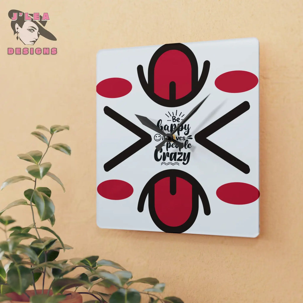 Be Happy - Timekeeper by J’Lea Designs | Square Acrylic Wall Clock - 10.75’’ × 10.75’’ (Square) - Home Decor