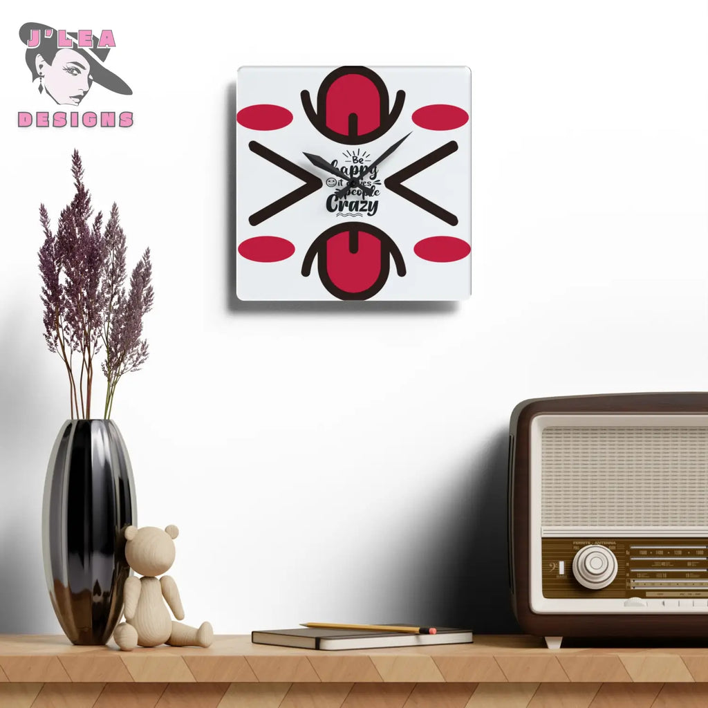 Be Happy - Timekeeper by J’Lea Designs | Square Acrylic Wall Clock - 10.75’’ × 10.75’’ (Square) - Home Decor