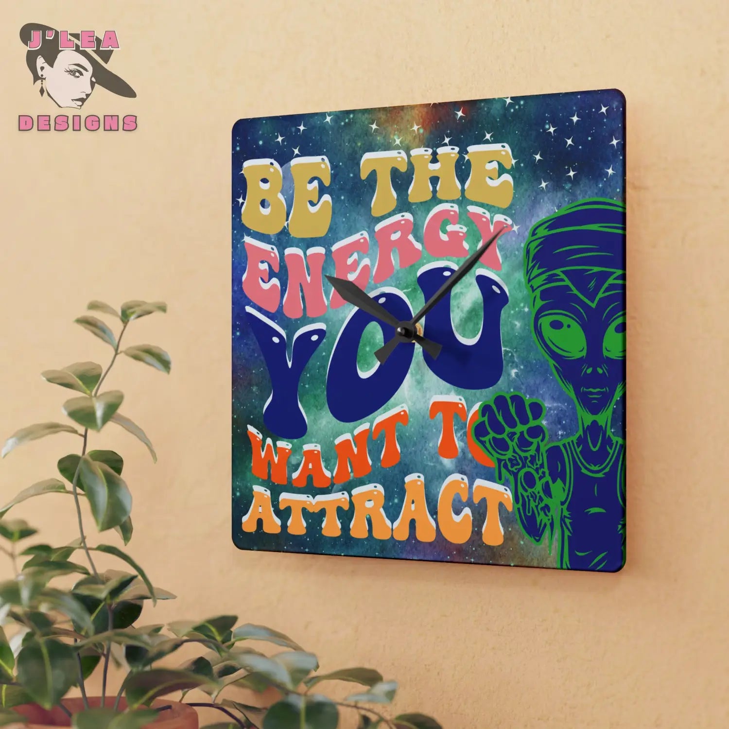 Be the Energy - Timekeeper by J’Lea Designs | Square Acrylic Wall Clock - 10.75’’ × 10.75’’ (Square) - Home Decor