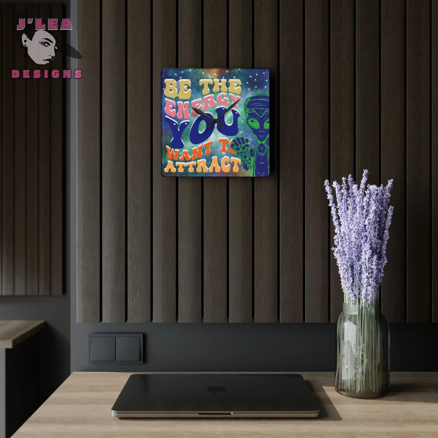 Be the Energy - Timekeeper by J’Lea Designs | Square Acrylic Wall Clock - 10.75’’ × 10.75’’ (Square) - Home Decor