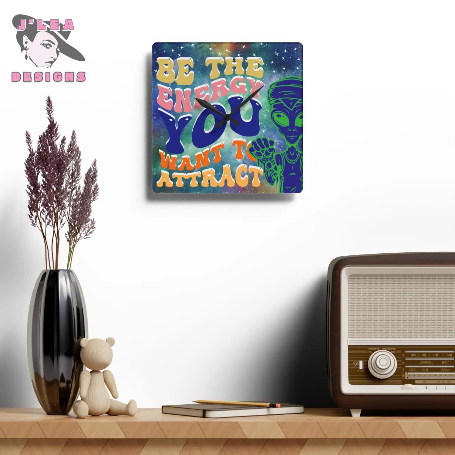 Be the Energy - Timekeeper by J’Lea Designs | Square Acrylic Wall Clock - 10.75’’ × 10.75’’ (Square) - Home Decor