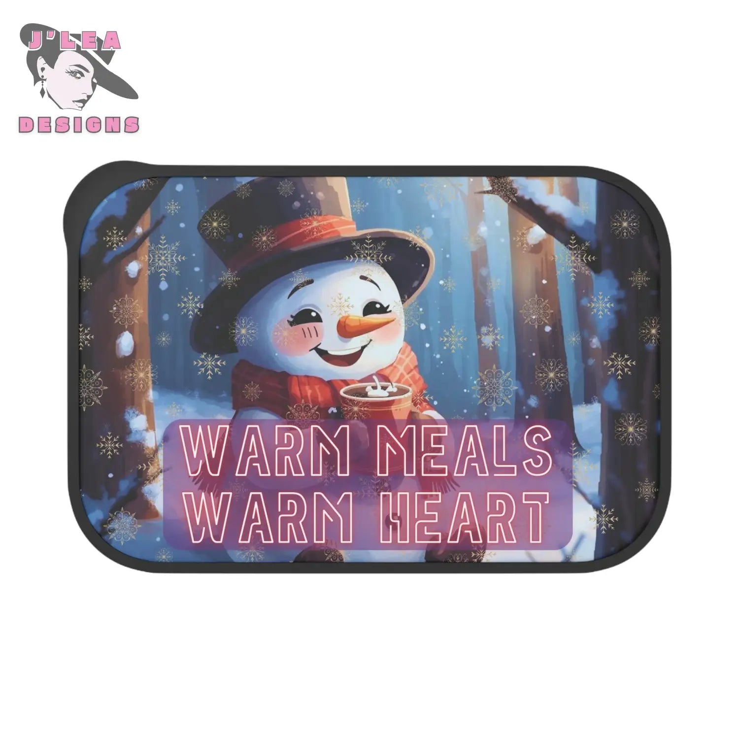 Cozy Snowman Bento Box by J’Lea Designs – Limited-Edition with Printed Affirmation for Heartfelt Nourishment - Black