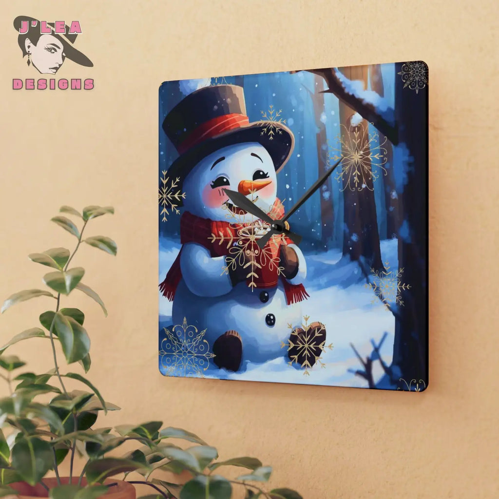 Cozy Snowman Timekeeper by J’Lea Designs - December’s Limited-Edition Acrylic Wall Clock for Winter Joy and Presence