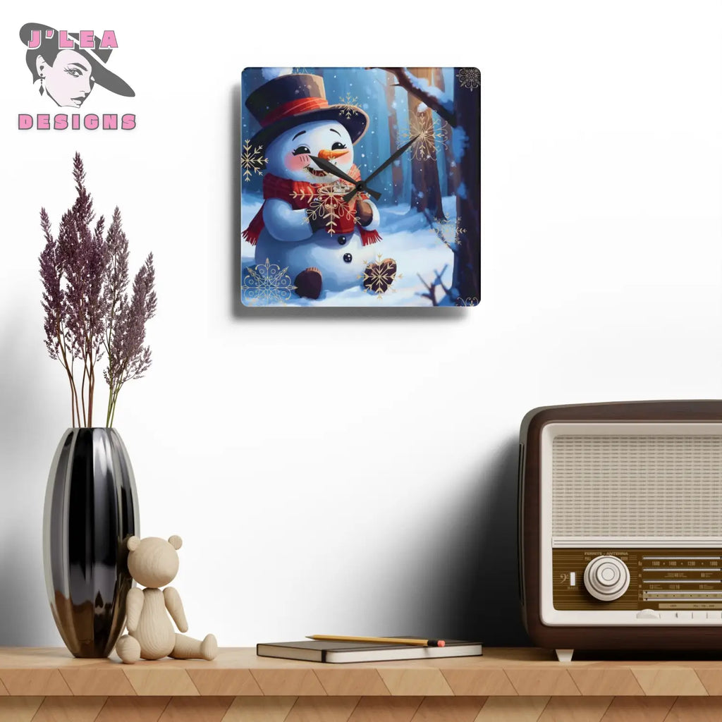 Cozy Snowman Timekeeper by J’Lea Designs - December’s Limited-Edition Acrylic Wall Clock for Winter Joy and Presence