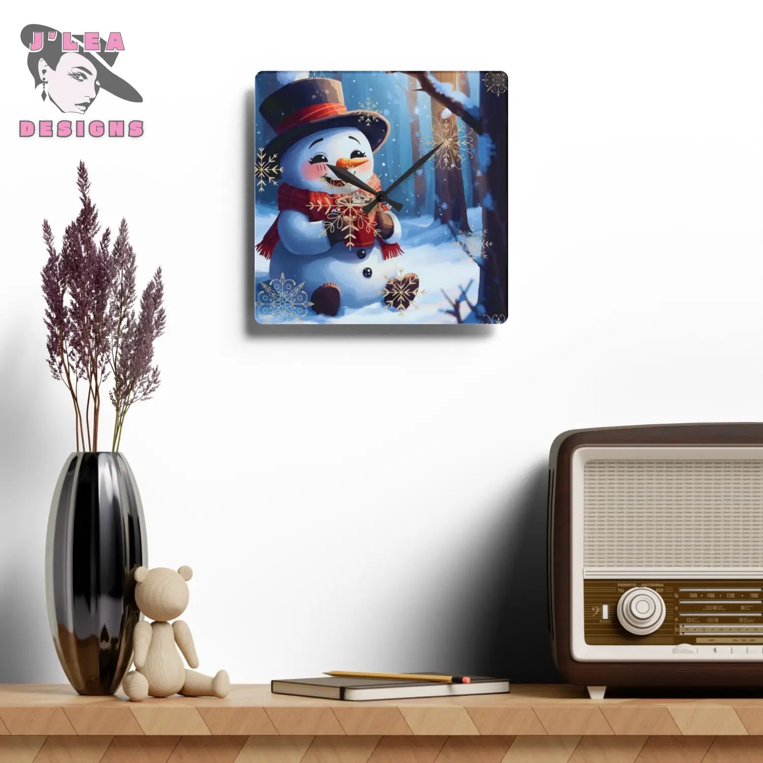 Cozy Snowman Timekeeper by J’Lea Designs - December’s Limited-Edition Acrylic Wall Clock for Winter Joy and Presence