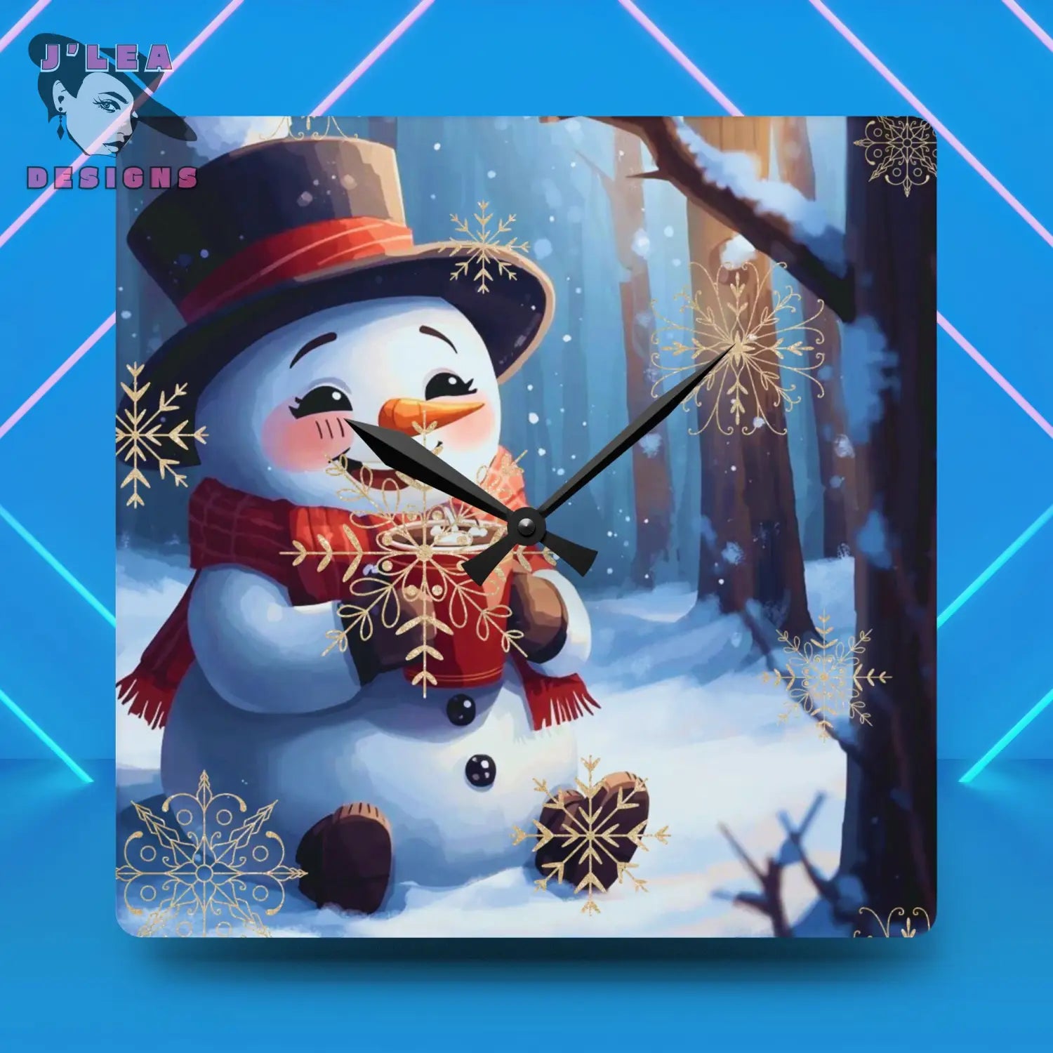 Cozy Snowman Timekeeper by J’Lea Designs - December’s Limited-Edition Acrylic Wall Clock for Winter Joy and Presence
