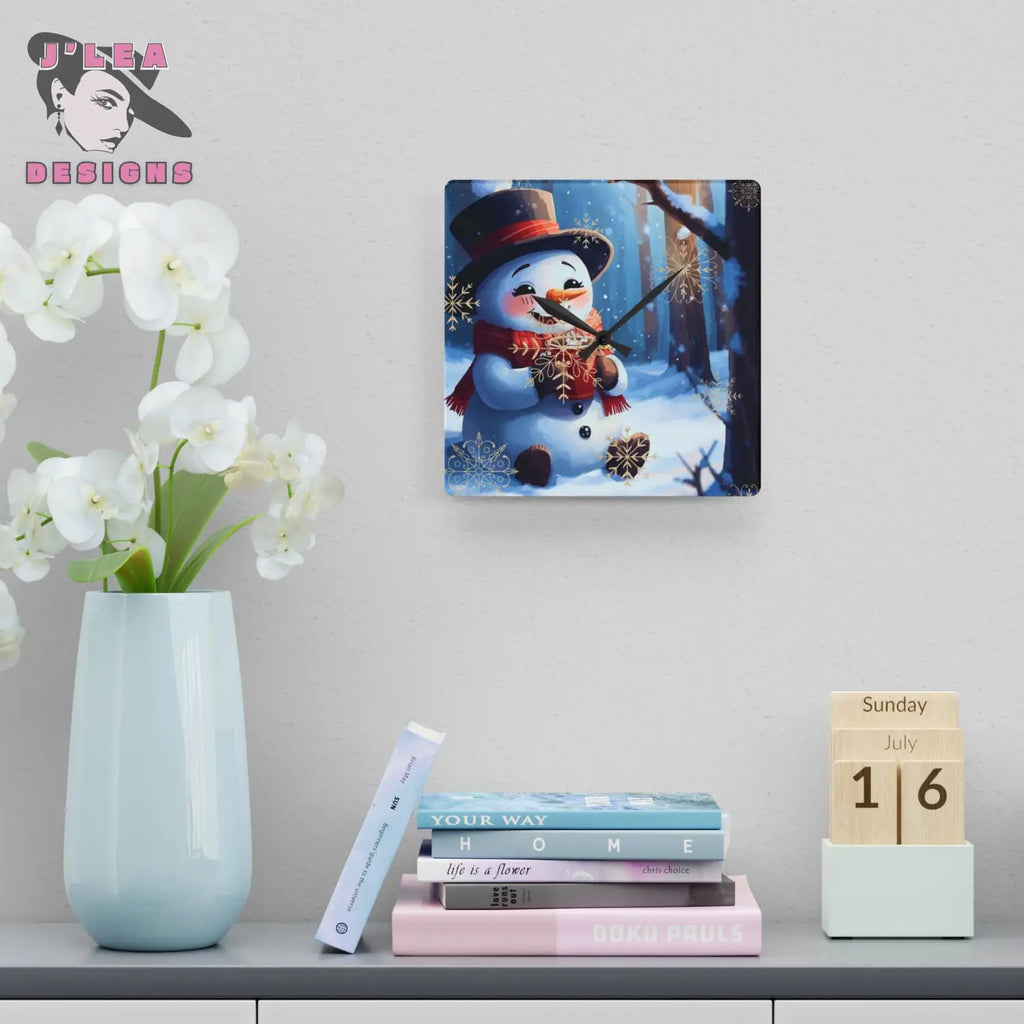 Cozy Snowman Timekeeper by J’Lea Designs - December’s Limited-Edition Acrylic Wall Clock for Winter Joy and Presence
