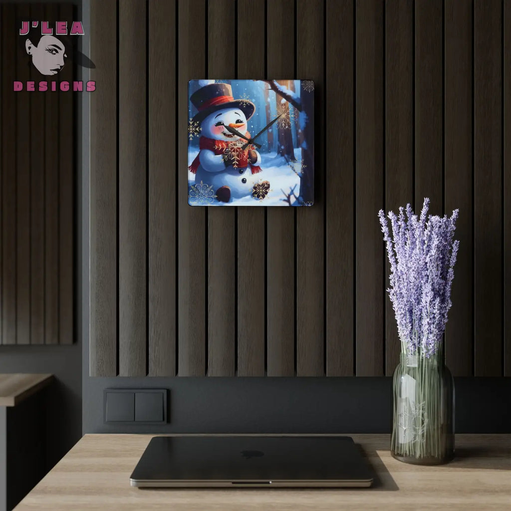 Cozy Snowman Timekeeper by J’Lea Designs - December’s Limited-Edition Acrylic Wall Clock for Winter Joy and Presence