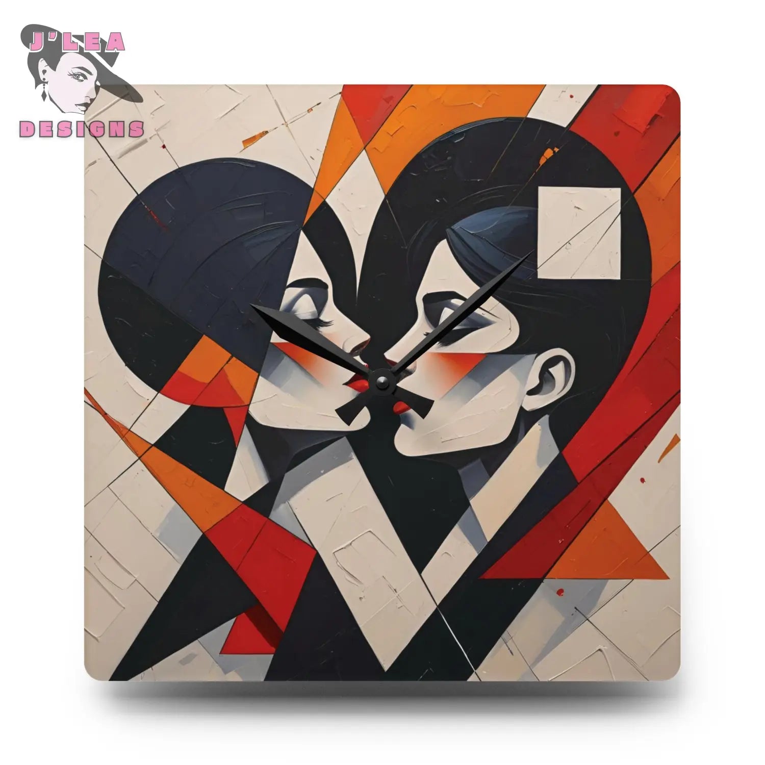 Cubist Kisses Acrylic Wall Clock Home Decor 10.75’’ × 10.75’’ (Square) Home Decor