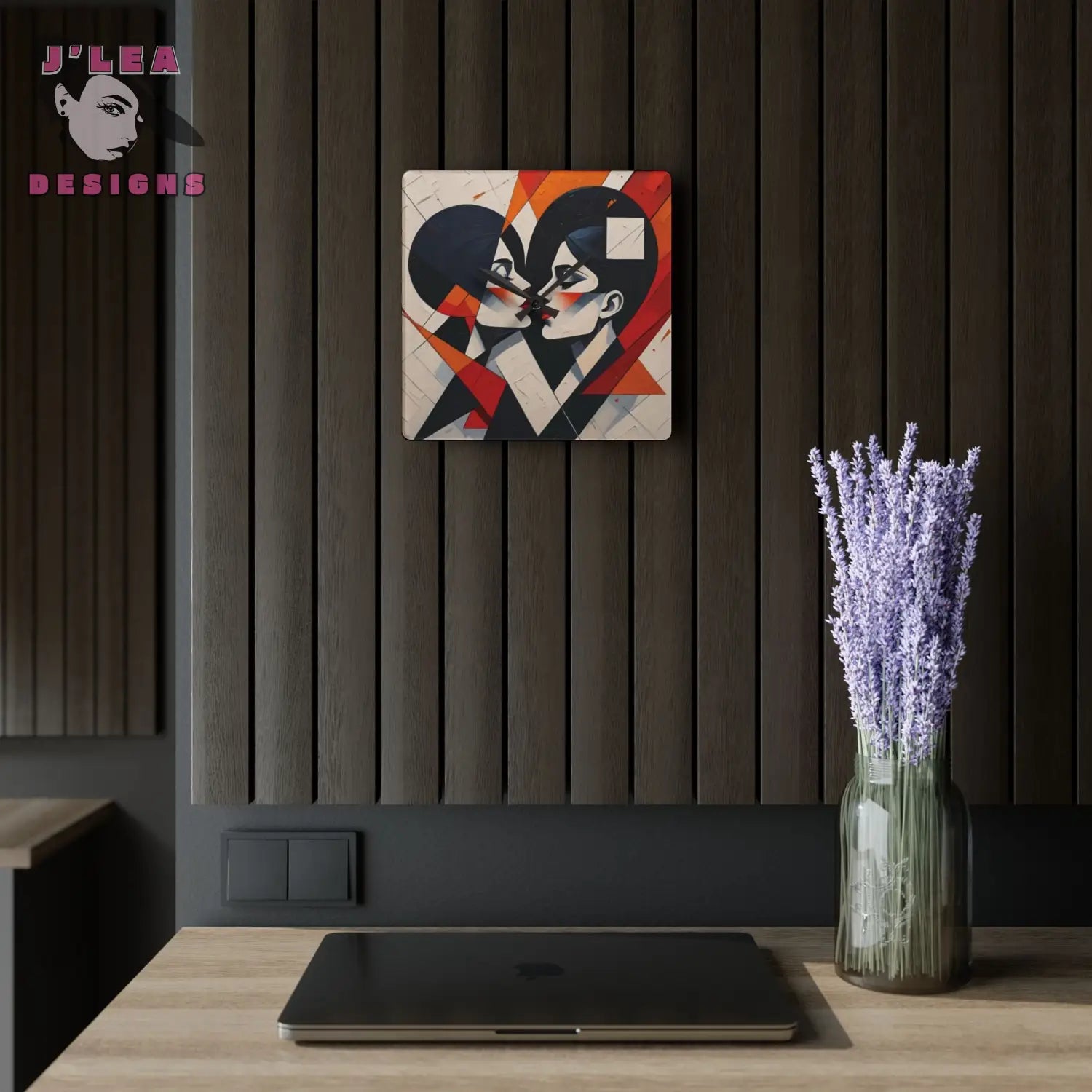 Cubist Kisses Acrylic Wall Clock Home Decor 10.75’’ × 10.75’’ (Square) Home Decor