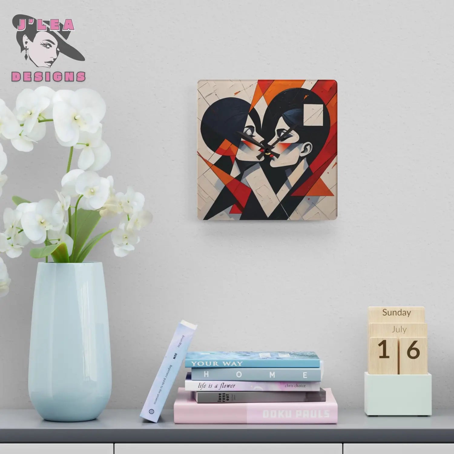Cubist Kisses Acrylic Wall Clock Home Decor 10.75’’ × 10.75’’ (Square) Home Decor