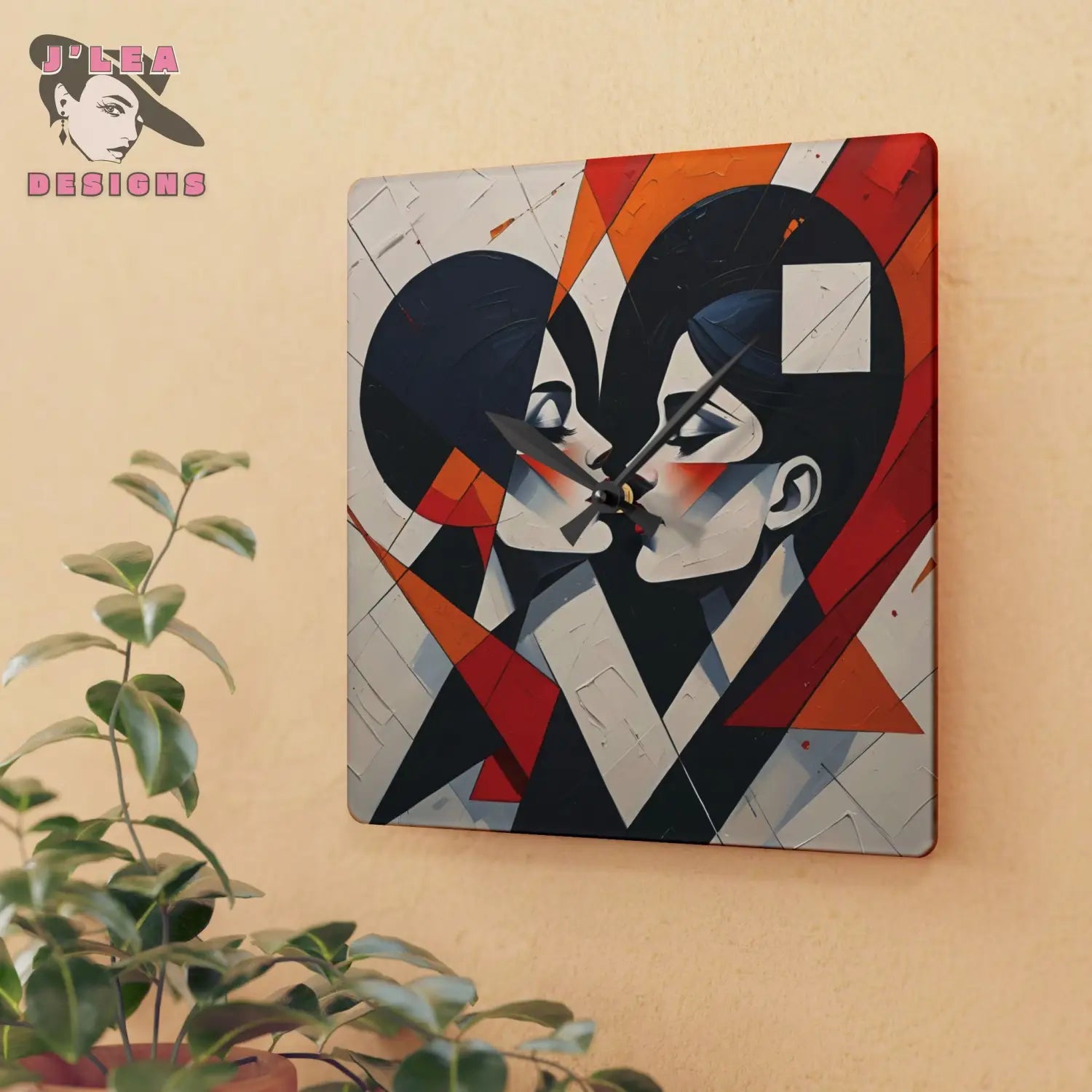 Cubist Kisses Acrylic Wall Clock Home Decor 10.75’’ × 10.75’’ (Square) Home Decor