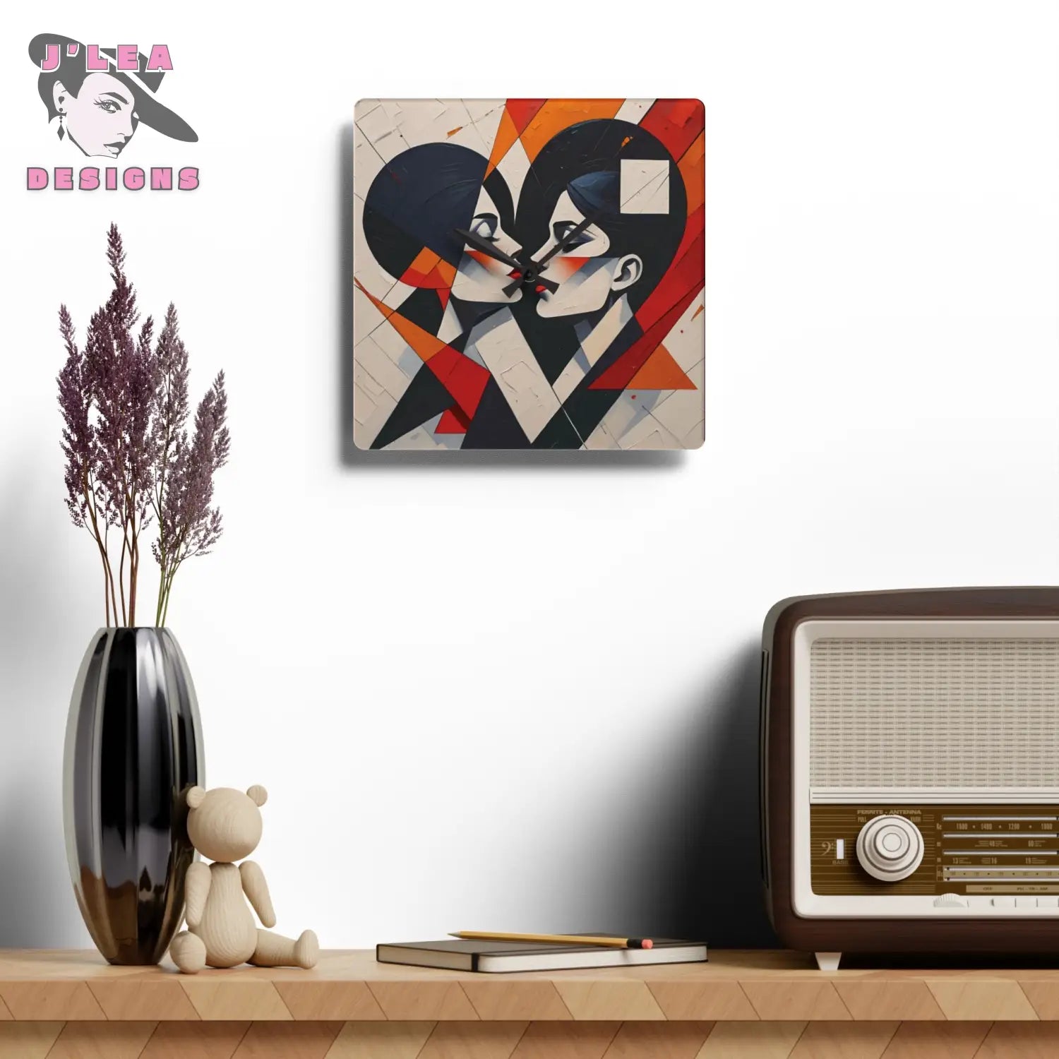 Cubist Kisses Acrylic Wall Clock Home Decor 10.75’’ × 10.75’’ (Square) Home Decor