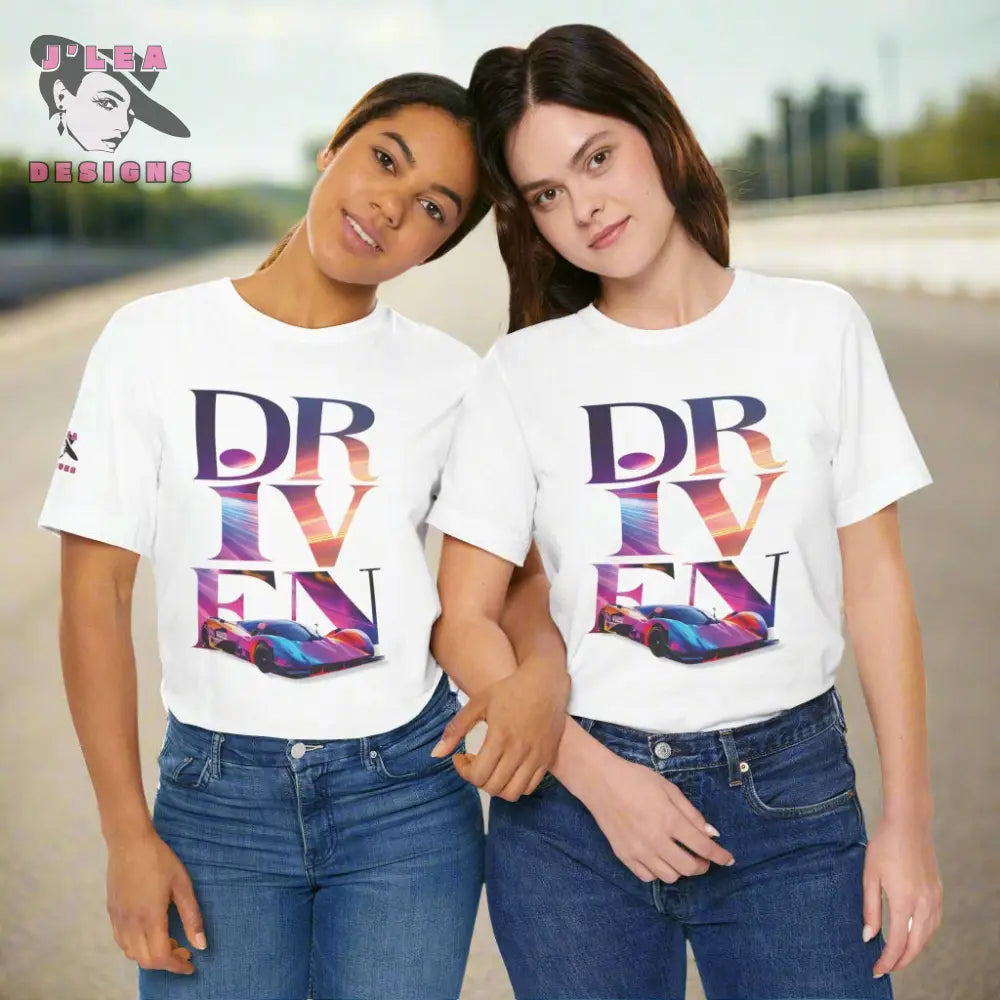DRIVEN | Adult Unisex Jersey Tee | Typography Design with AI-generated Sports Car | Statement Shirt - J'Lea Designs