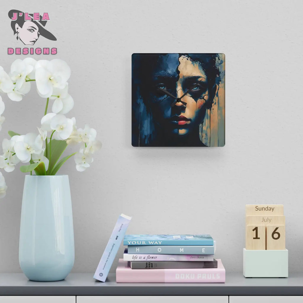 Duality Unveiled Acrylic Wall Clock Art 10.75’’ × 10.75’’ (Square) Home Decor