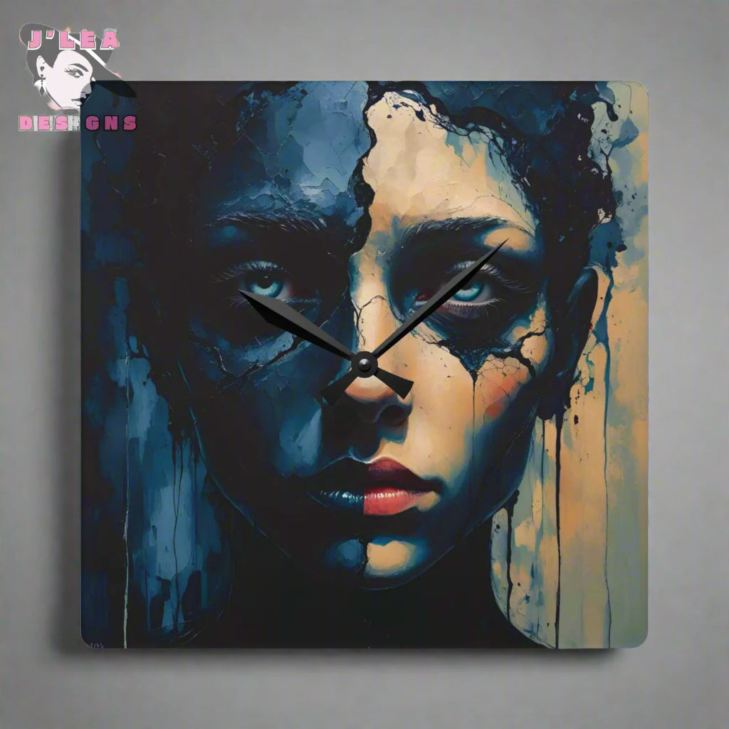 Duality Unveiled Acrylic Wall Clock Art 10.75’’ × 10.75’’ (Square) Home Decor