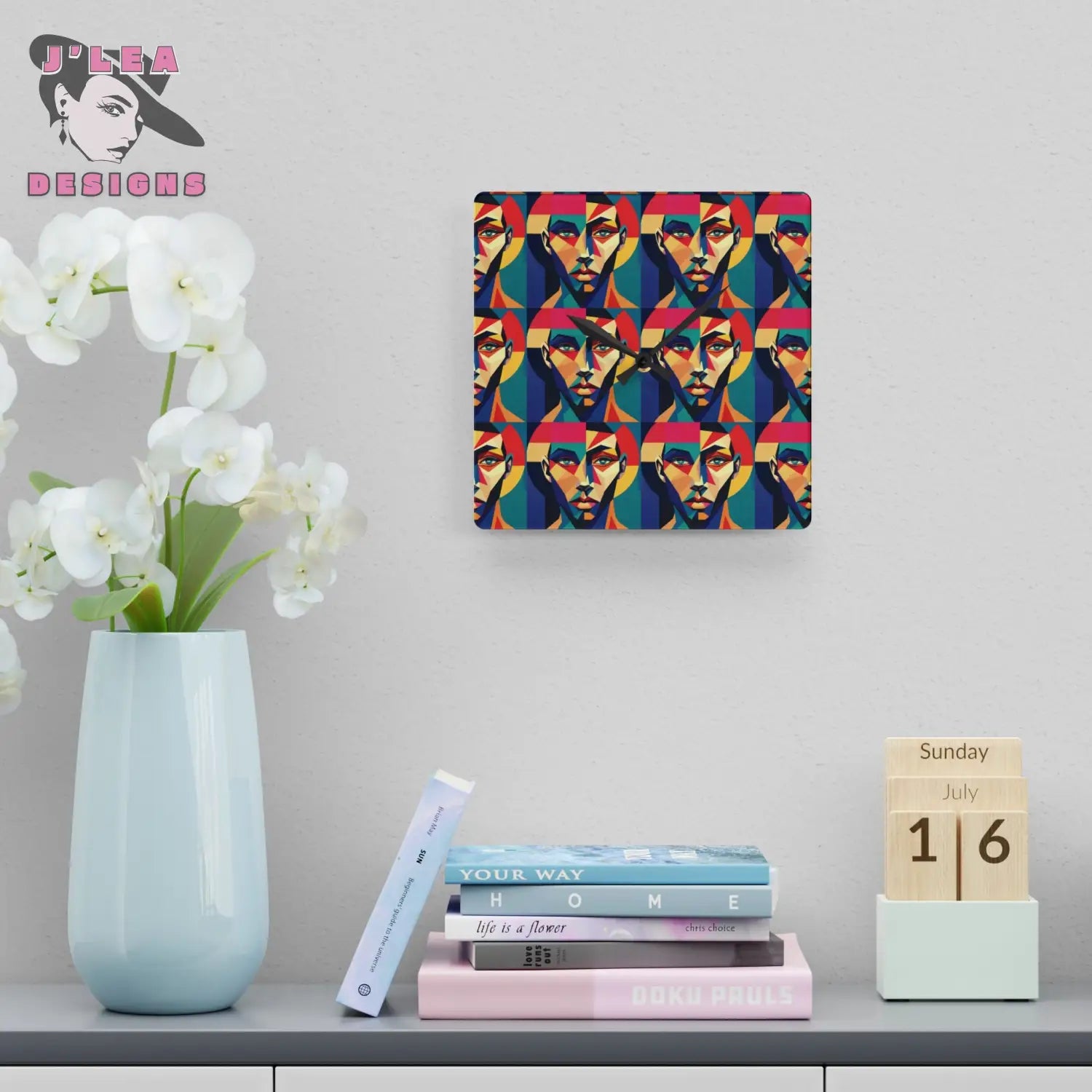 Eyes On You Geometric Wall Clock Home Decor 10.75’’ × 10.75’’ (Square) Home Decor