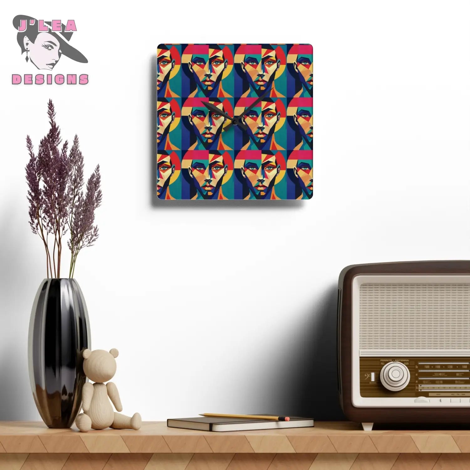 Eyes On You Geometric Wall Clock Home Decor 10.75’’ × 10.75’’ (Square) Home Decor