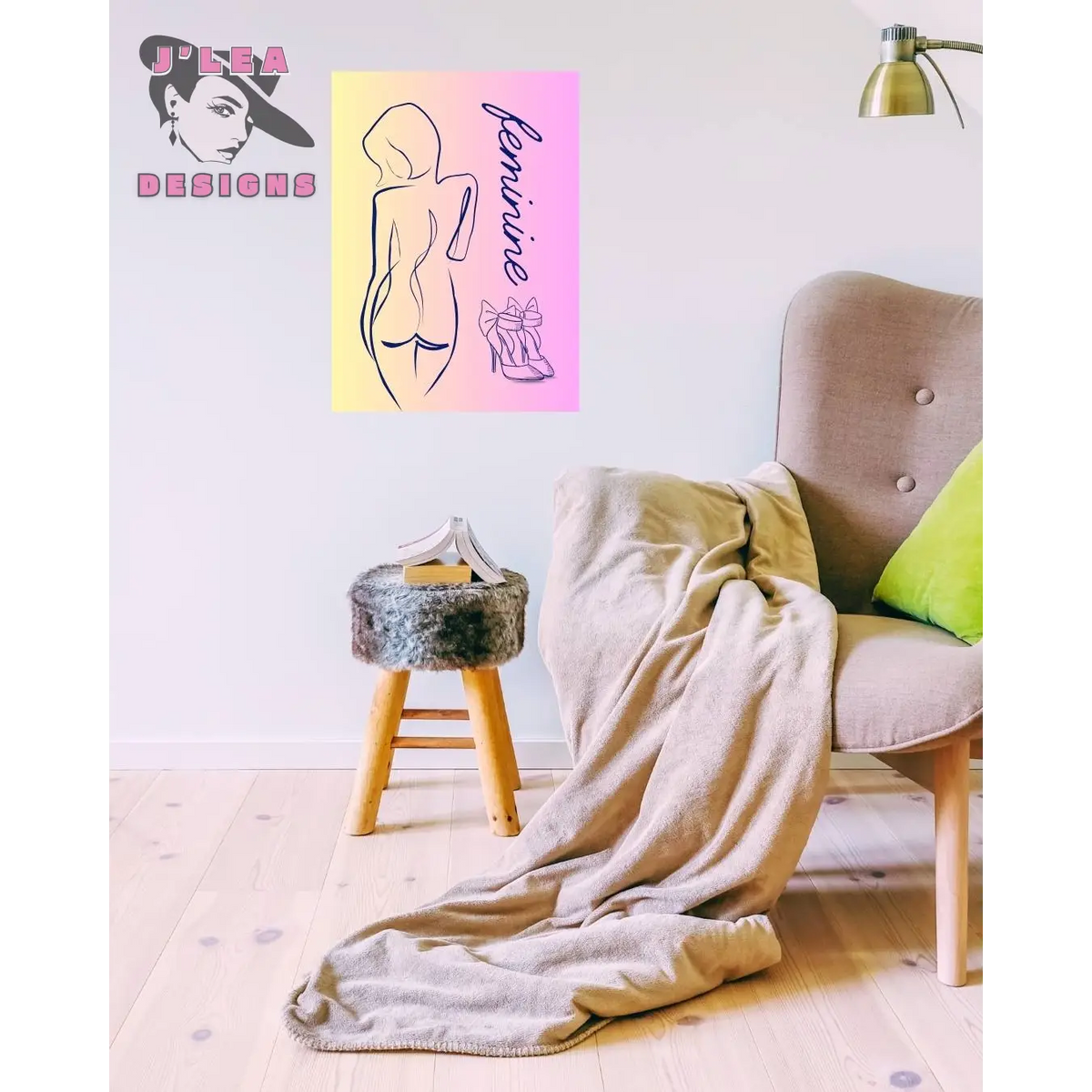 Feminine Form Line Art Print - Lifestyle Mockup Image - by J'Lea Designs