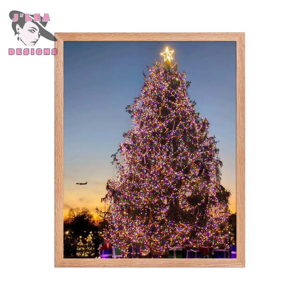 Festive Glow: White House Christmas | Framed Fine Art Landscape Print by J’Lea Designs - Red Oak - Wall Art