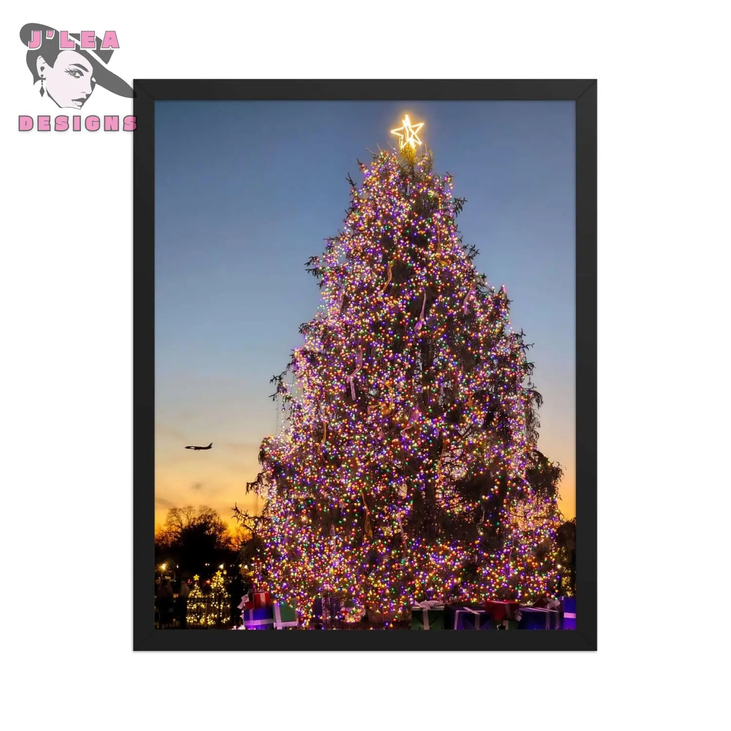 Festive Glow: White House Christmas | Framed Fine Art Landscape Print by J’Lea Designs - Black - Wall Art