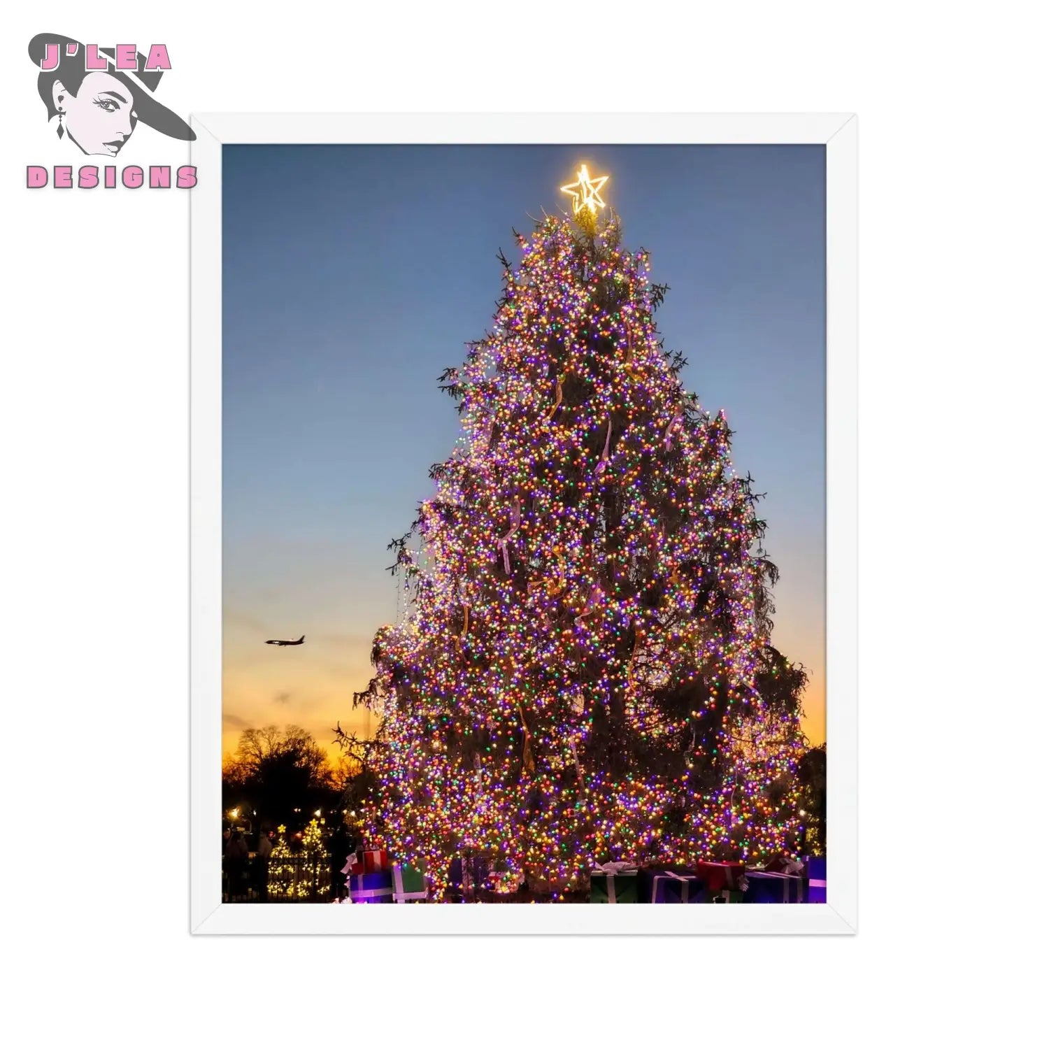 Festive Glow: White House Christmas | Framed Fine Art Landscape Print by J’Lea Designs - White - Wall Art