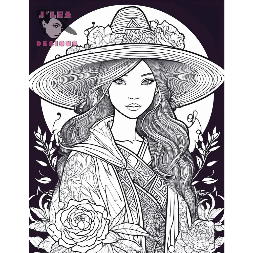 Floral Fantasy: The Enchanted Hat | Coloring Page - J'Lea Designs