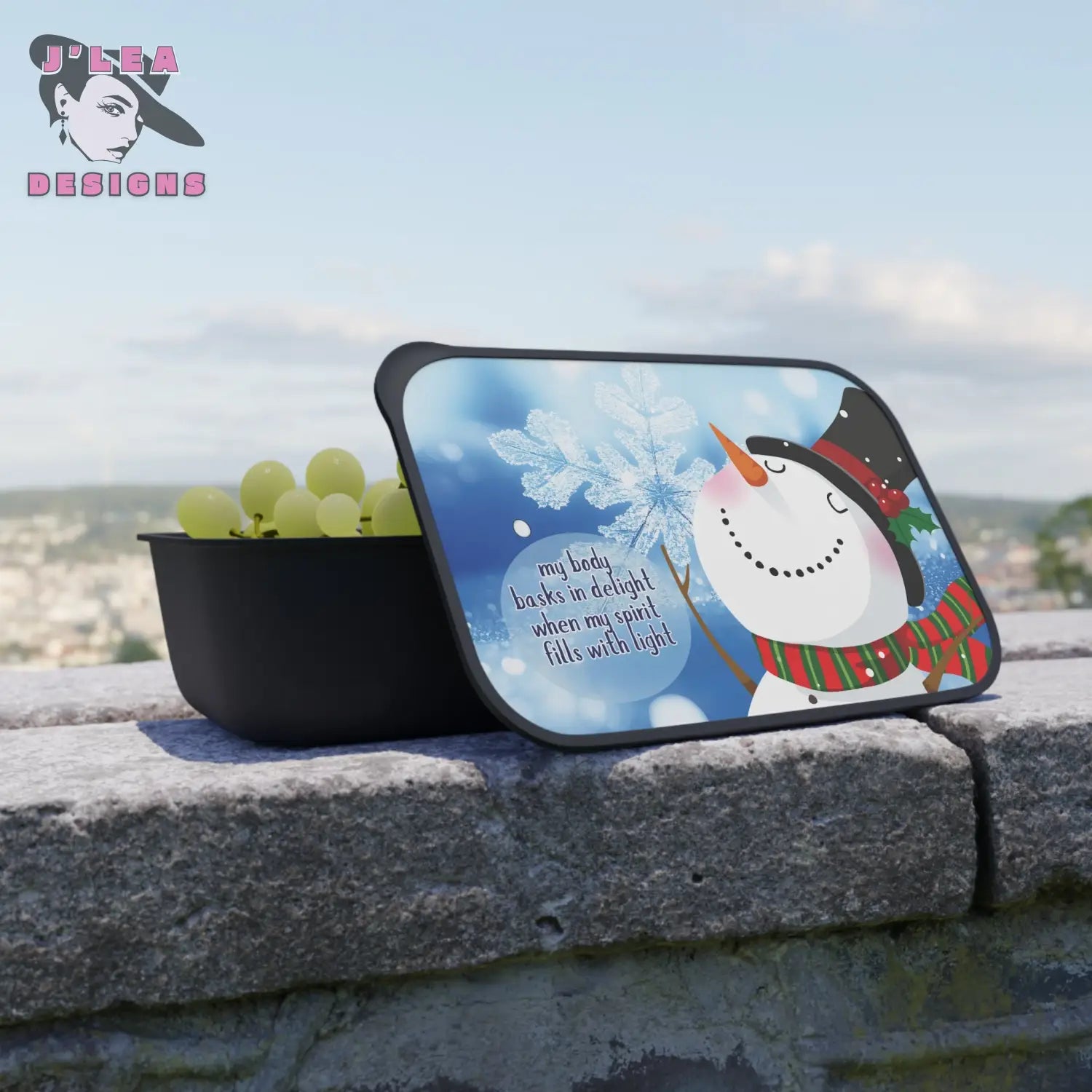 Frosted Joy Bento Box by J’Lea Designs – Limited-Edition with Printed Affirmation for Light Filled Nourishment - Black