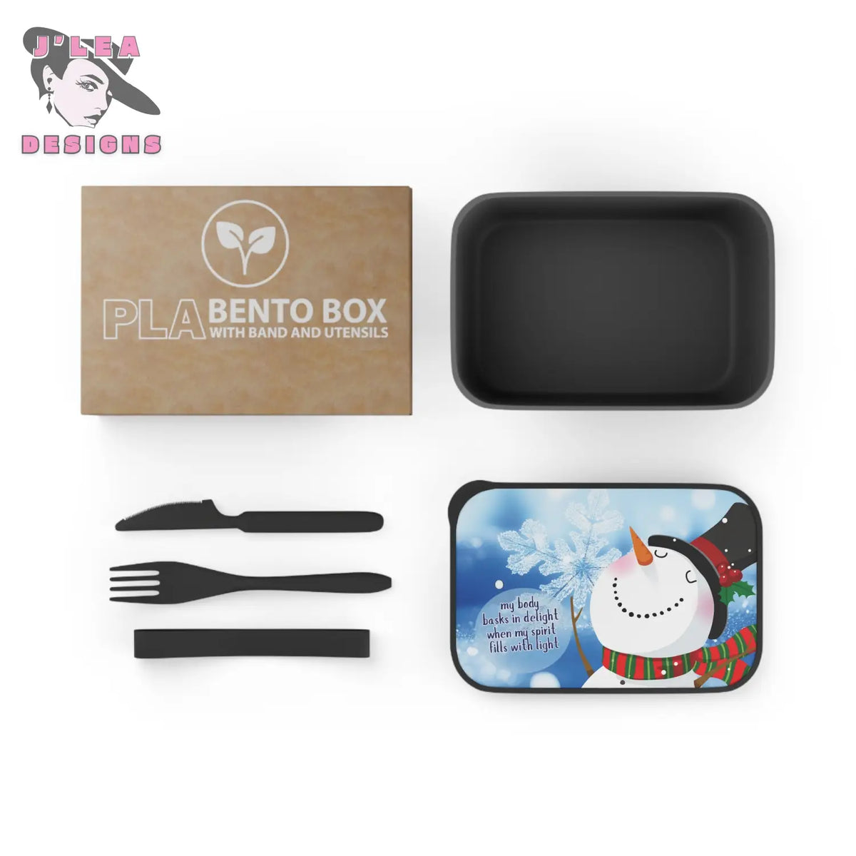 Frosted Joy Bento Box by J’Lea Designs – Limited-Edition with Printed Affirmation for Light Filled Nourishment - Black